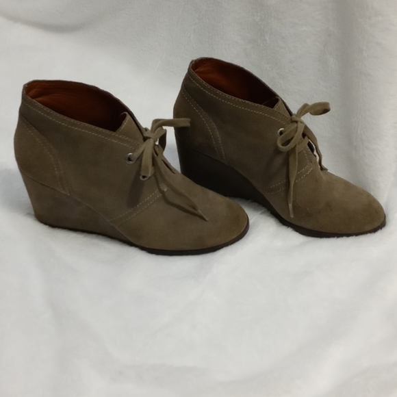 Lucky Brand Leather Tan Lace Up Wedge Boots - Picture 4 of 8